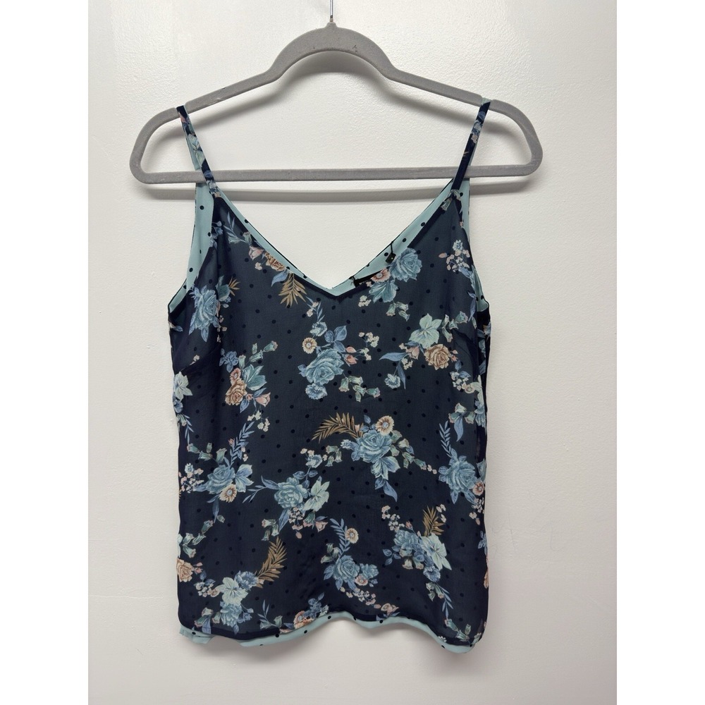 White House Black Market Women XS Reversible Tank Navy‎ Floral/Polka Dot #46